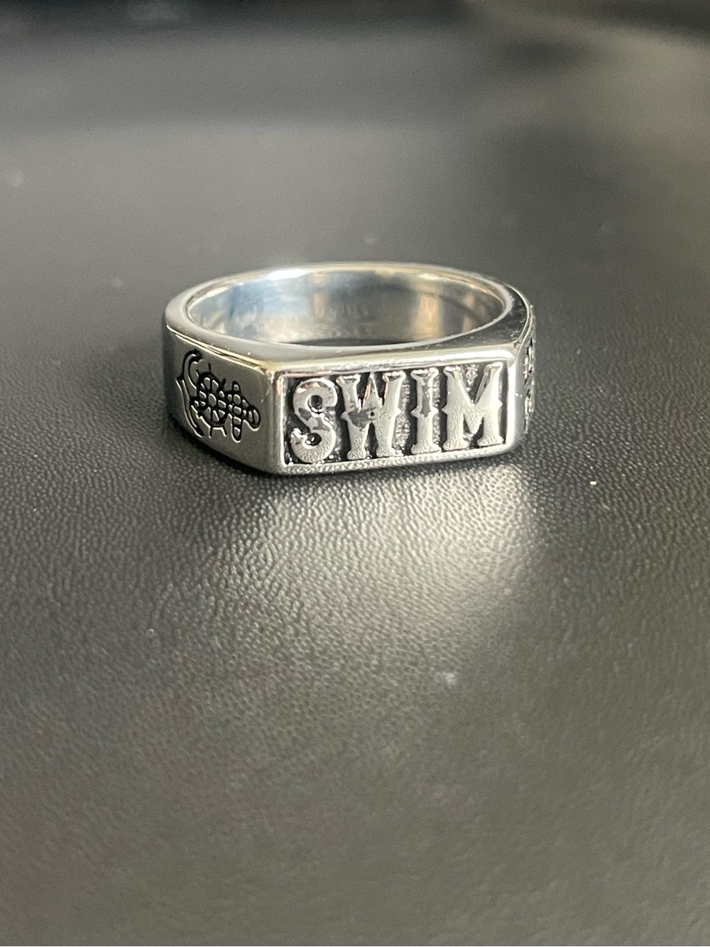 Sterling Silver Tone 'SWIM' Men's Statement Ring - Silver